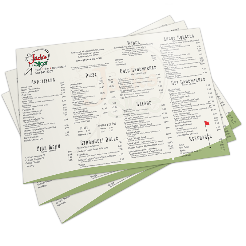 11 x 17 and 12 x 18 Disposable Menus Lehigh Print & Data Lehigh
