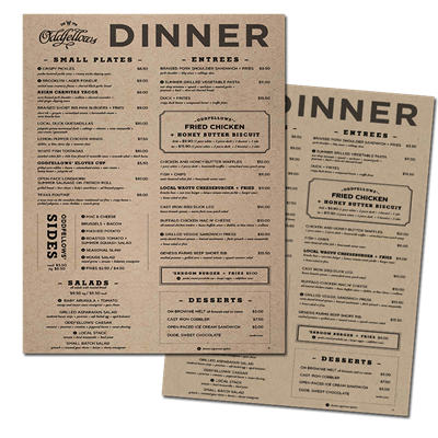 Menus 8.5" x 11" Kraft Paper Stocks