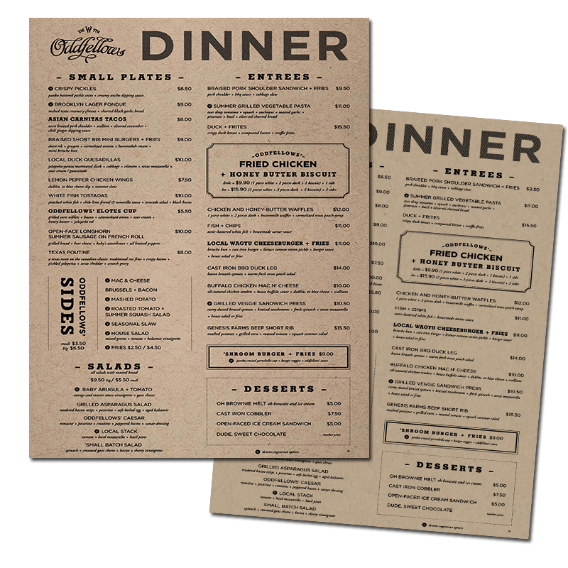 Kraft paper menu new arrivals