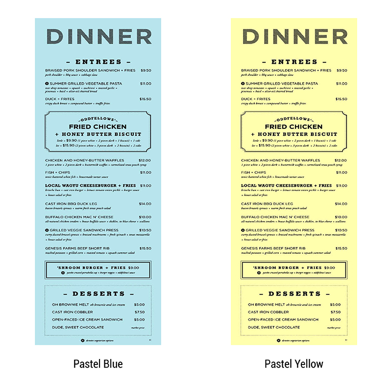 4 25 x 11 Colored Stock Disposable Menus Lehigh Print Data