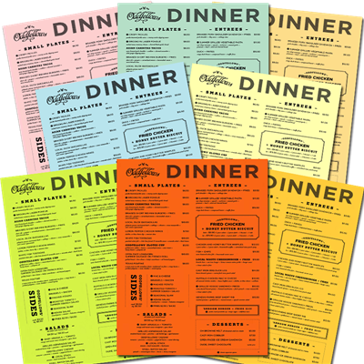 Menus 8.5" x 11" Colored Stock